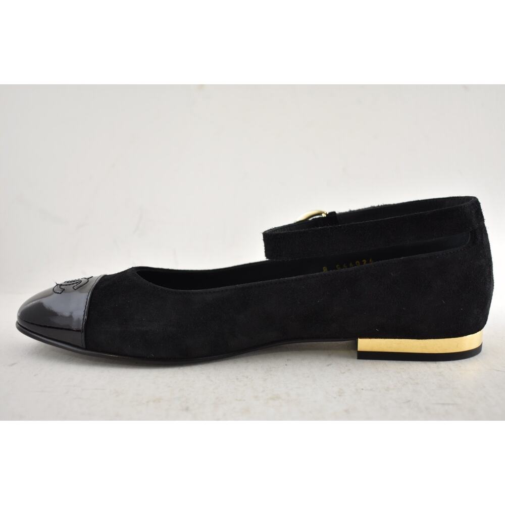 Chanel 24K Black Suede Patent CC Mary Jane Ankle Strap Ballerina Ballet Flat 40 - Picture 15 of 16